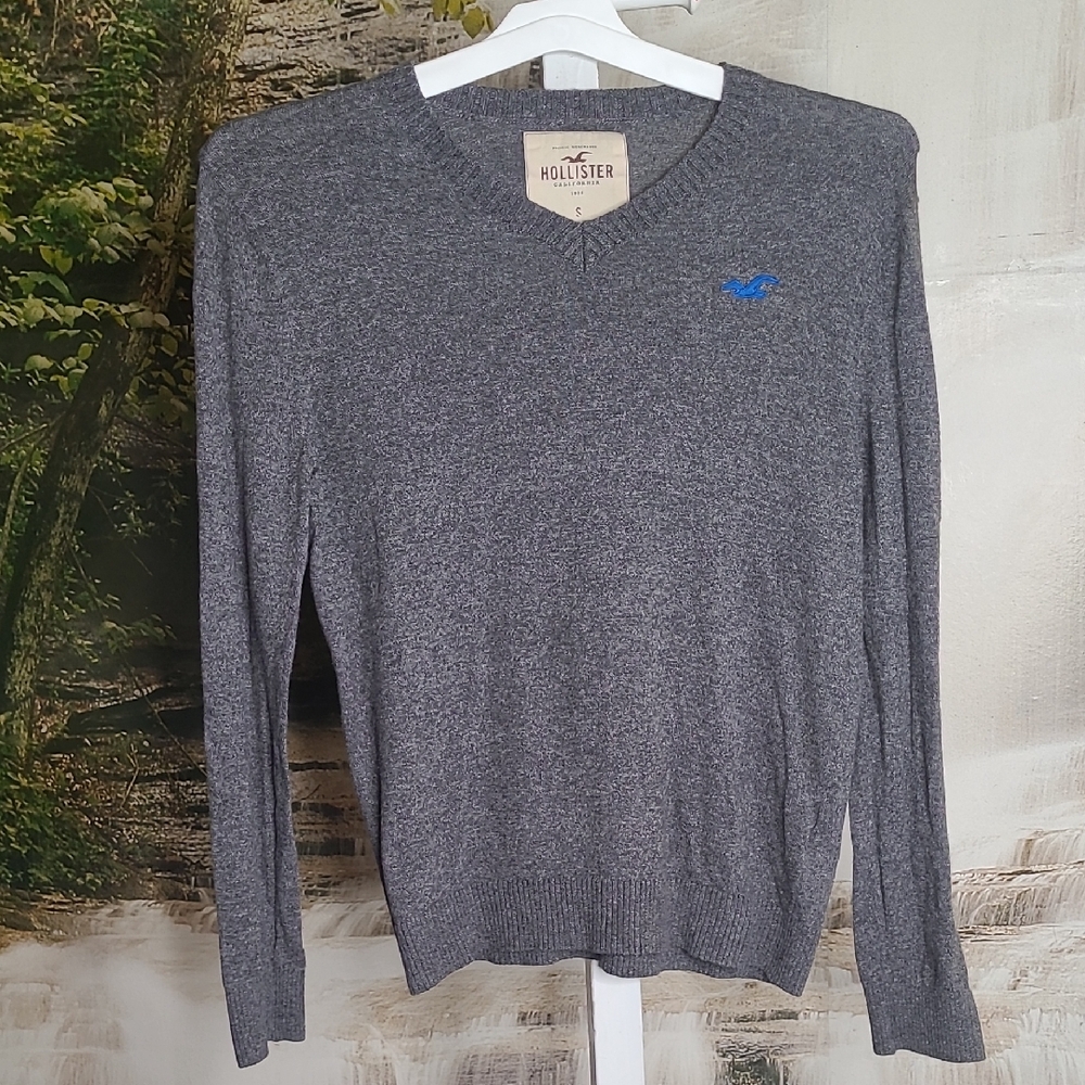 Hollister Mens Small Classic V-Neck Long Sleeve Gray Business Casual Sweater